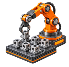 A robotic arm loading a part into a CNC machine.
